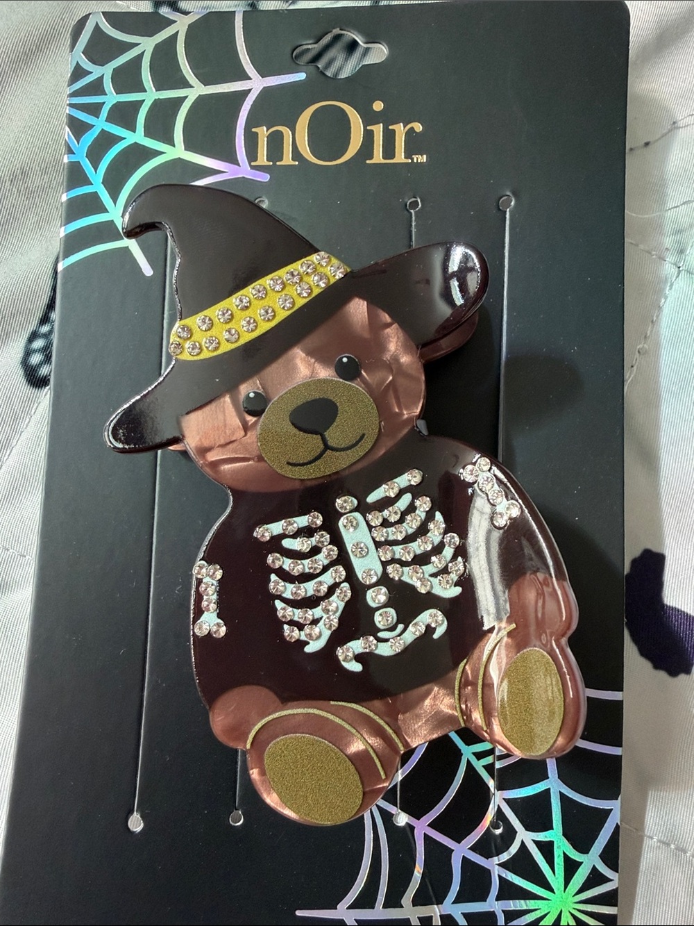 nOir Jewelry Brown and Gold Witch Bear Skeleton Hair Clip
